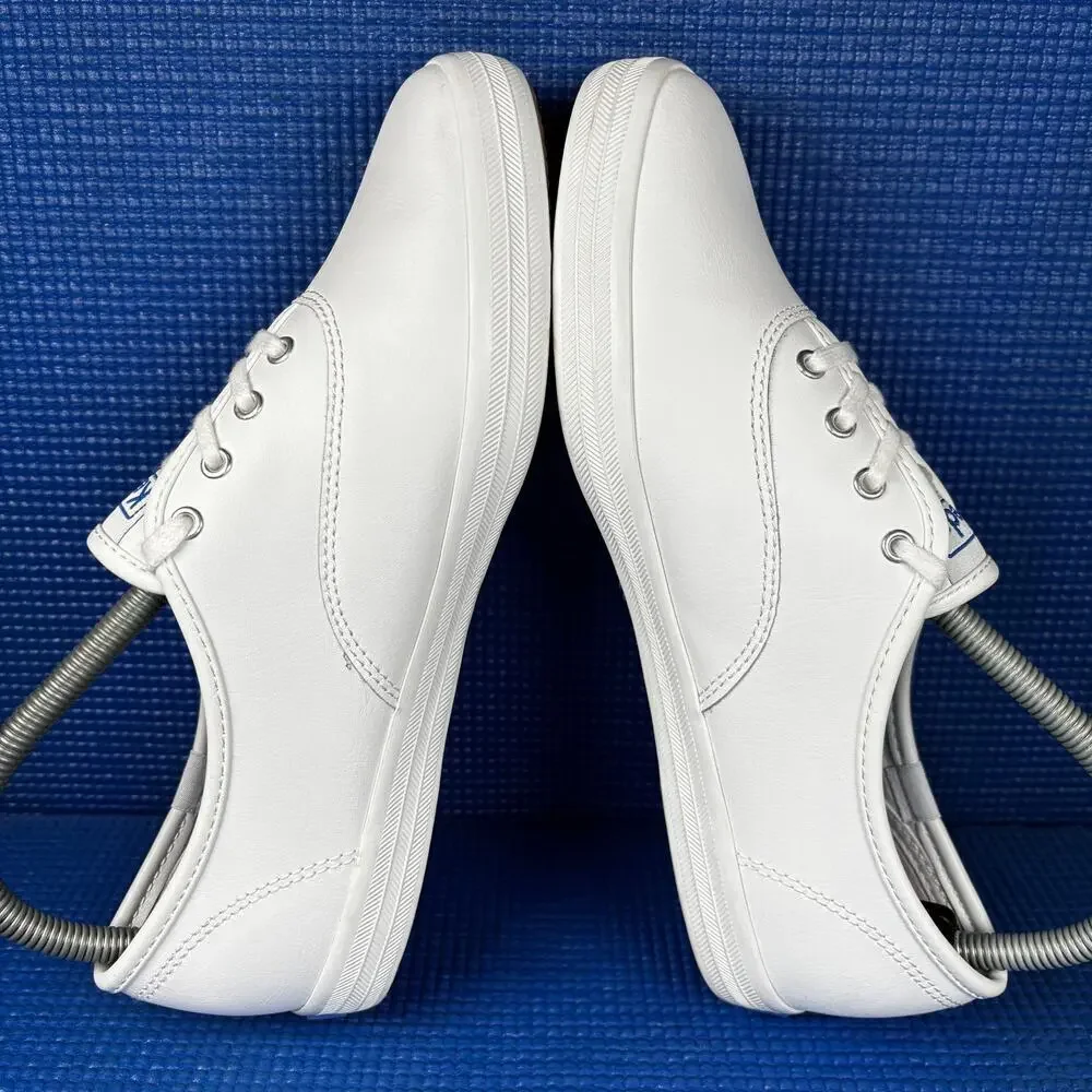 🔴 KEDS CHAMPION Women`s Size 7W White Leather Walking Comfort Shoes WH45750